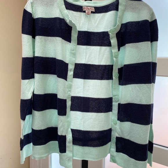 Striped, Button-Up Blue/Green Merona Cardigan Size Small - Picture 2 of 5